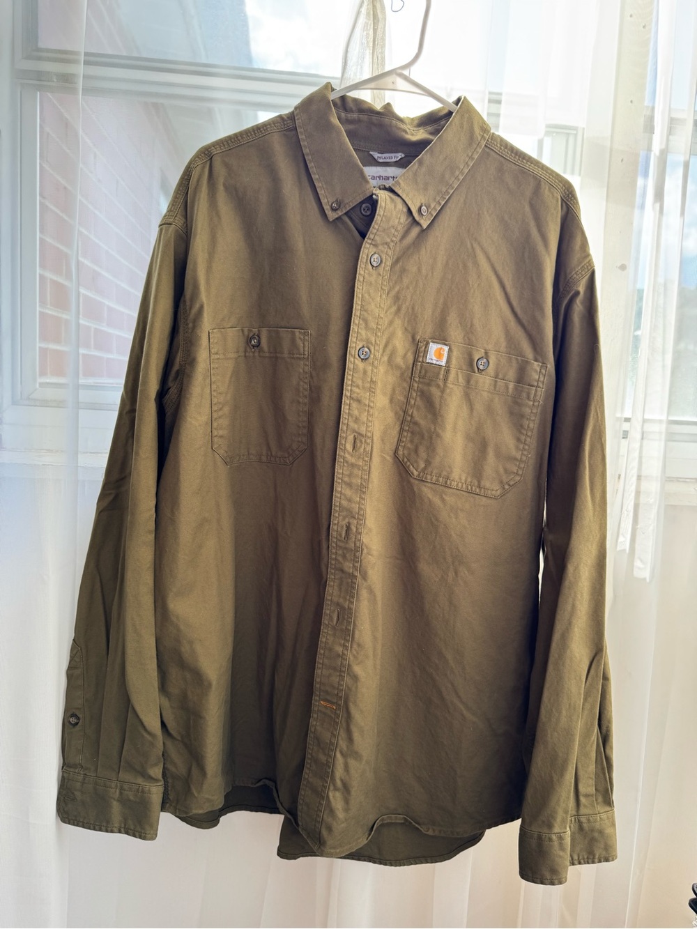 Carhartt Men’s Olive Button-Down Utility Shirt Jacket